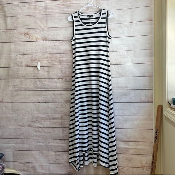 J CREW NAVY BLUE AND WHITE‎ STRIPED MAXI DRESS IN 100% COTTON - Picture 1 of 7